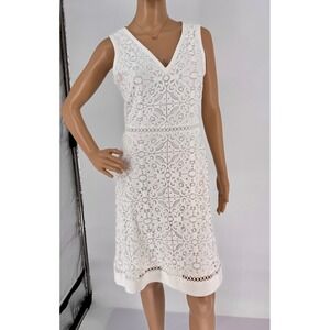 Karl Lagerfeld Paris White V-Neck Lace Back Zip Sleeveless A-Line Dress Sz 6